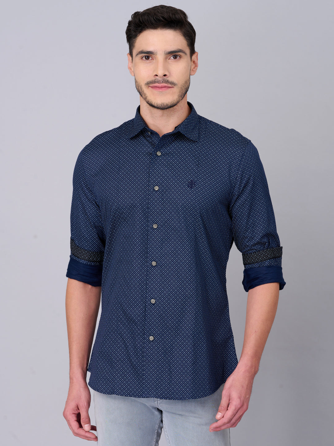 Navy Blue Printed Casual Shirt