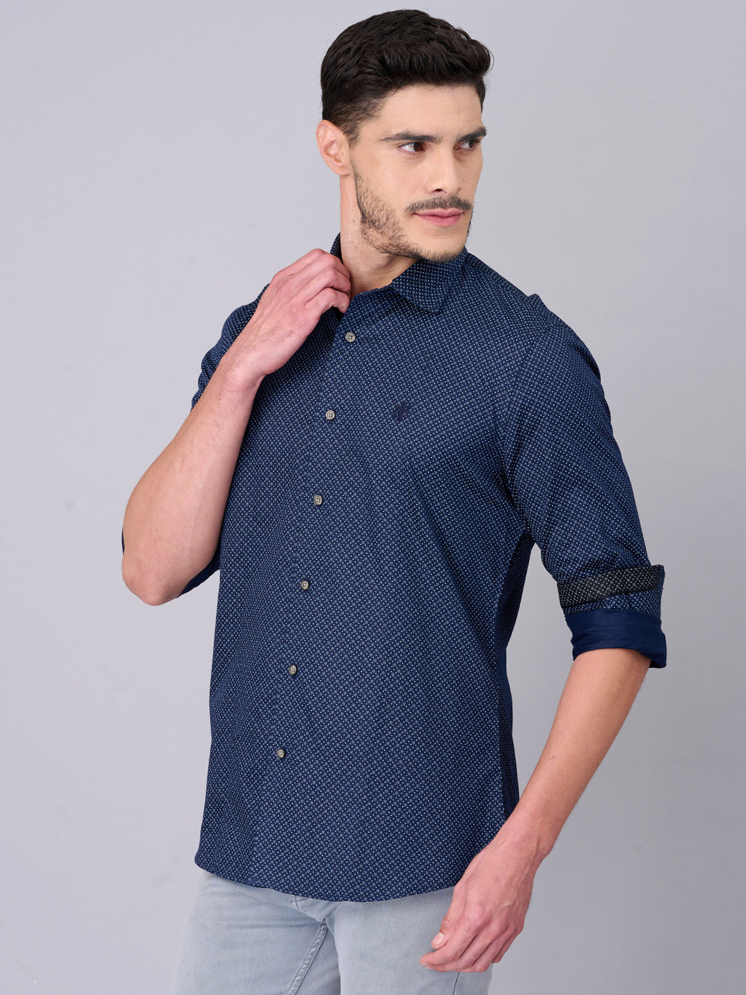 Navy Blue Printed Casual Shirt