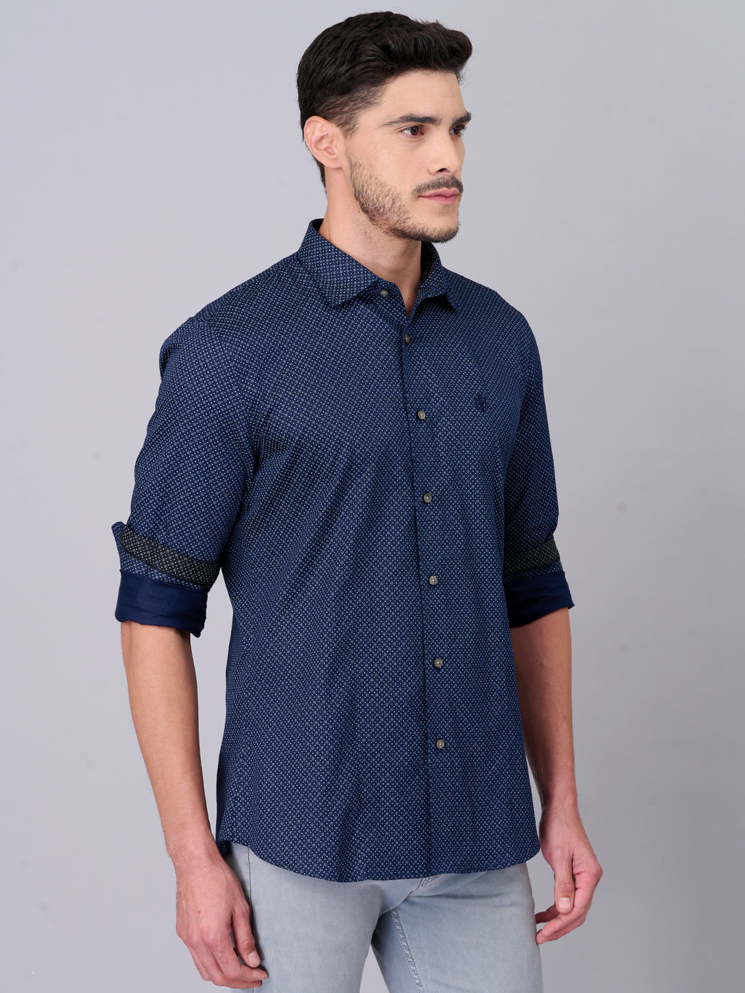 Navy Blue Printed Casual Shirt