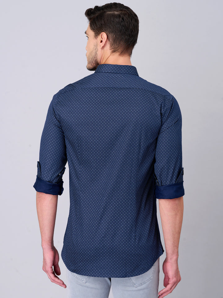 Navy Blue Printed Casual Shirt