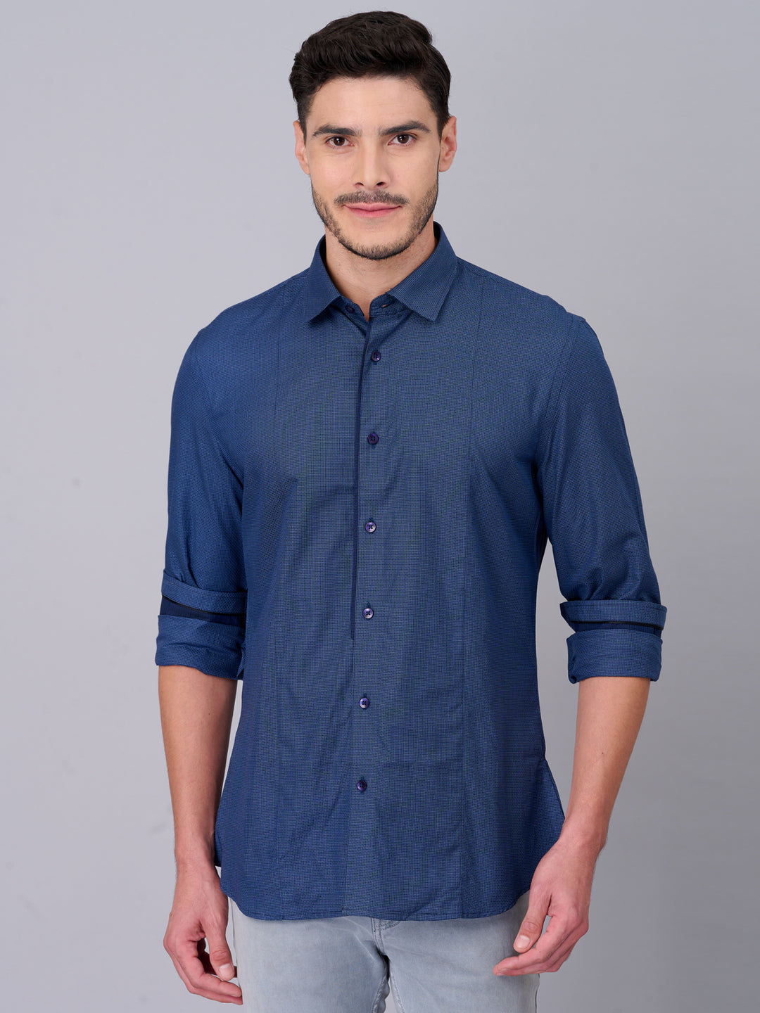 Hazy Blue Printed Cotton Shirt