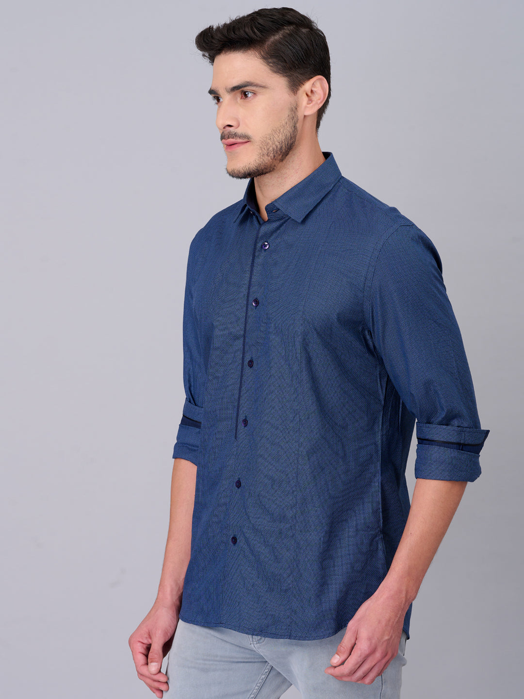 Hazy Blue Printed Cotton Shirt