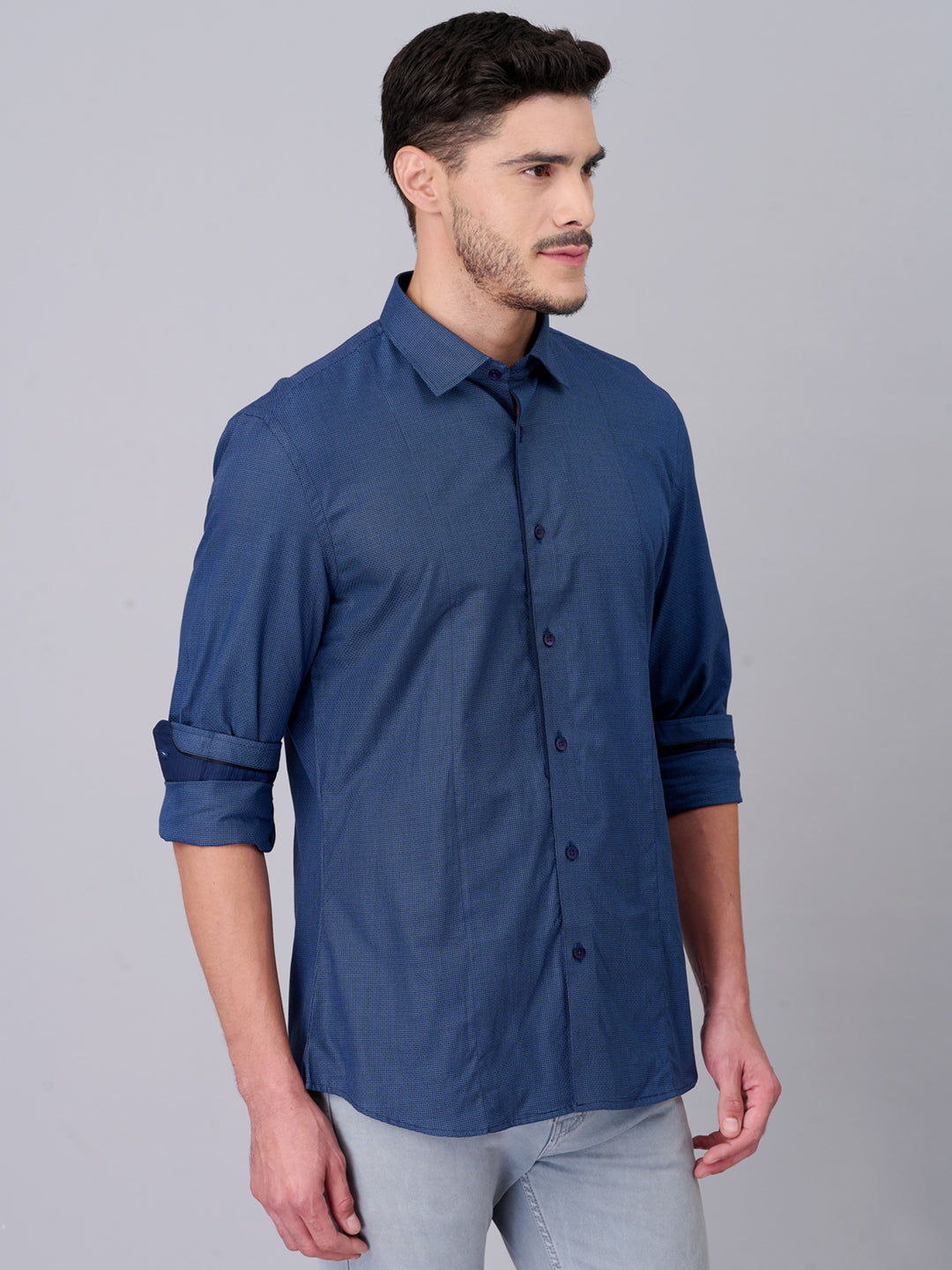 Hazy Blue Printed Cotton Shirt