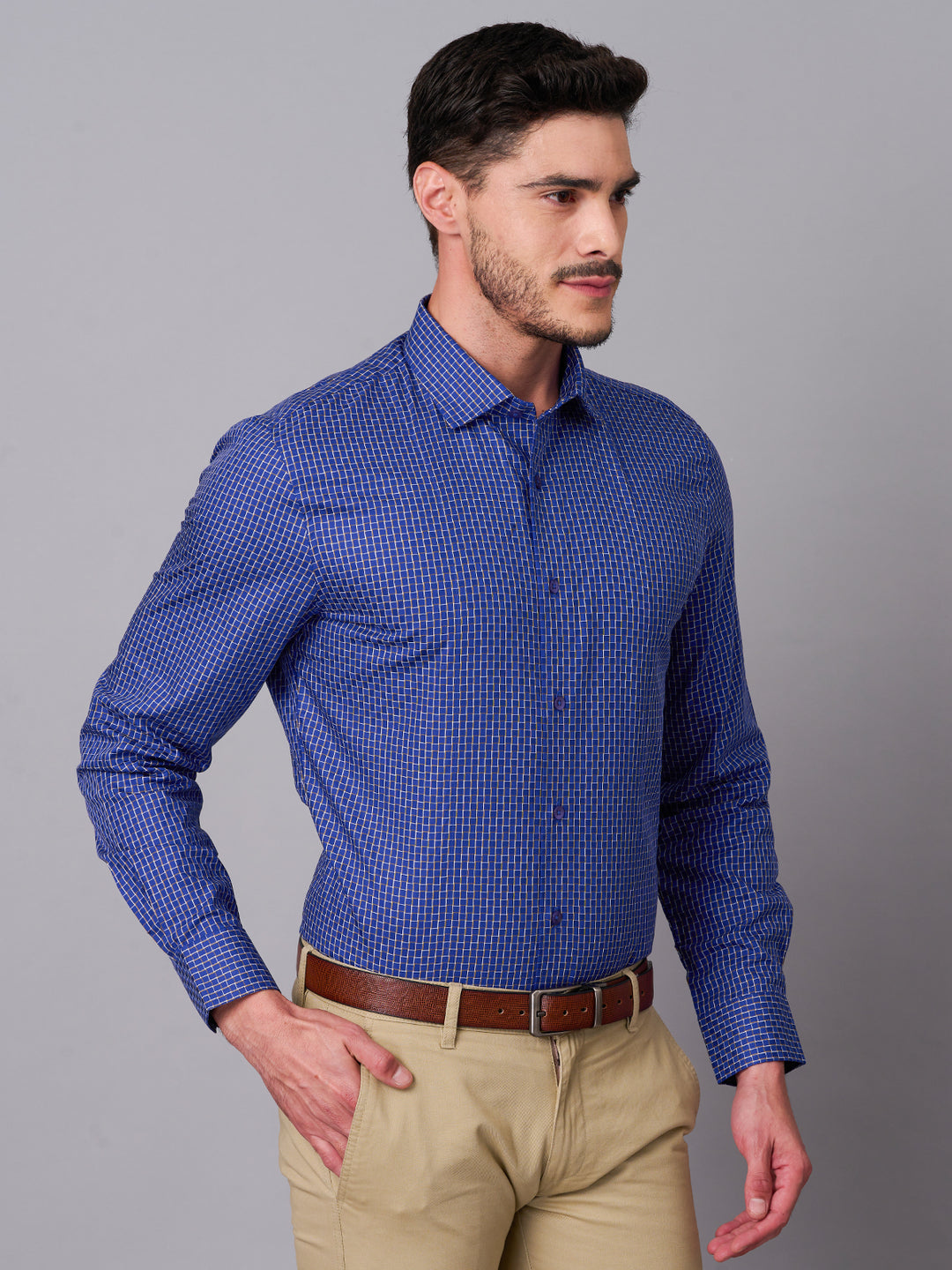 Cerulean Blue Checked Shirt