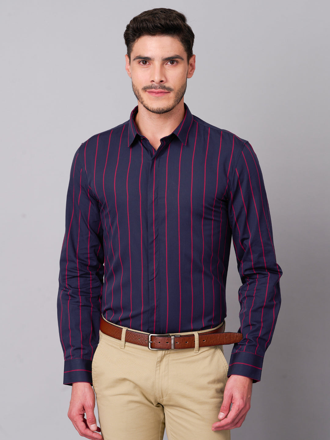 Red Striped Navy Cotton Shirt