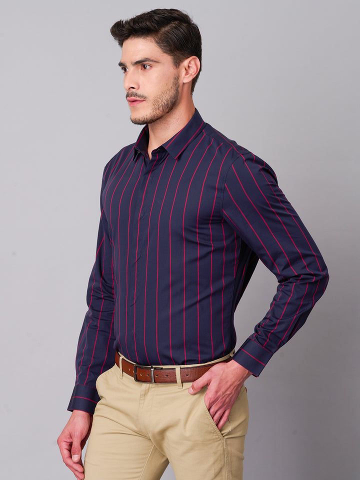 Red Striped Navy Cotton Shirt