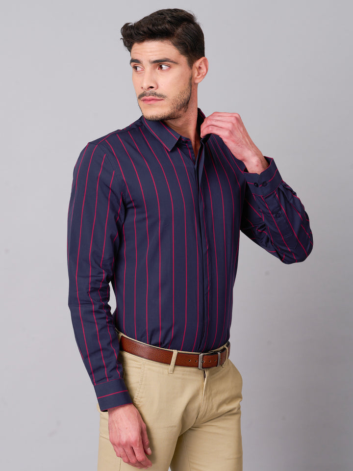 Red Striped Navy Cotton Shirt