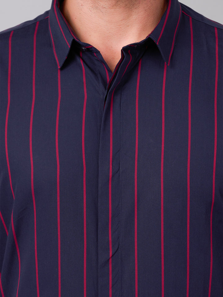 Red Striped Navy Cotton Shirt