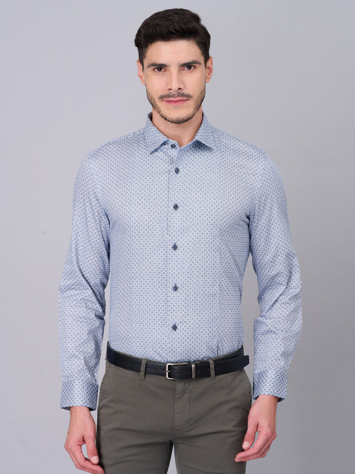 Cool Blue Printed Cotton Shirt