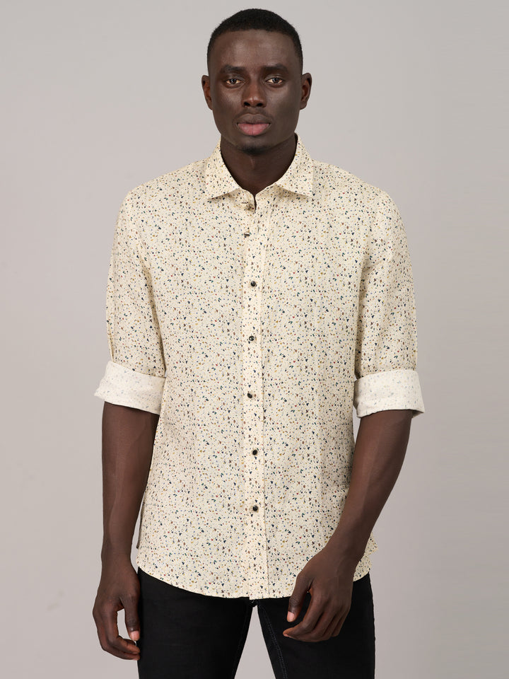 Elegant Beige Printed Linen Shirt