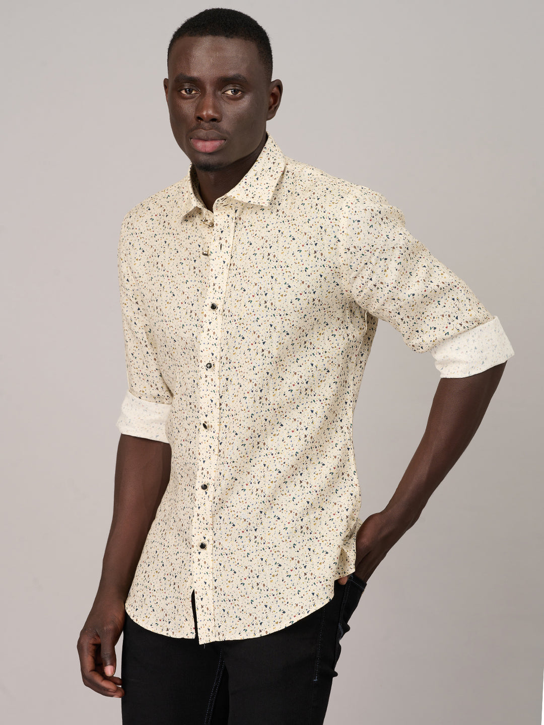 Elegant Beige Printed Linen Shirt