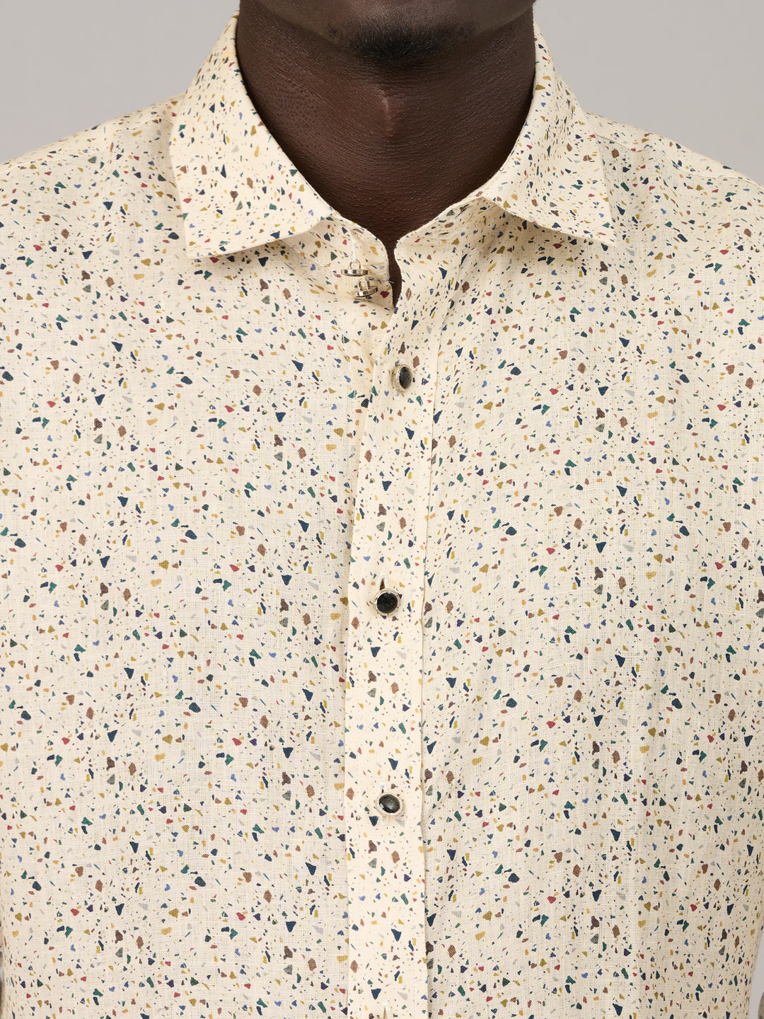 Elegant Beige Printed Linen Shirt