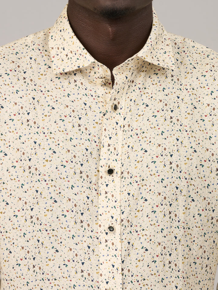 Elegant Beige Printed Linen Shirt