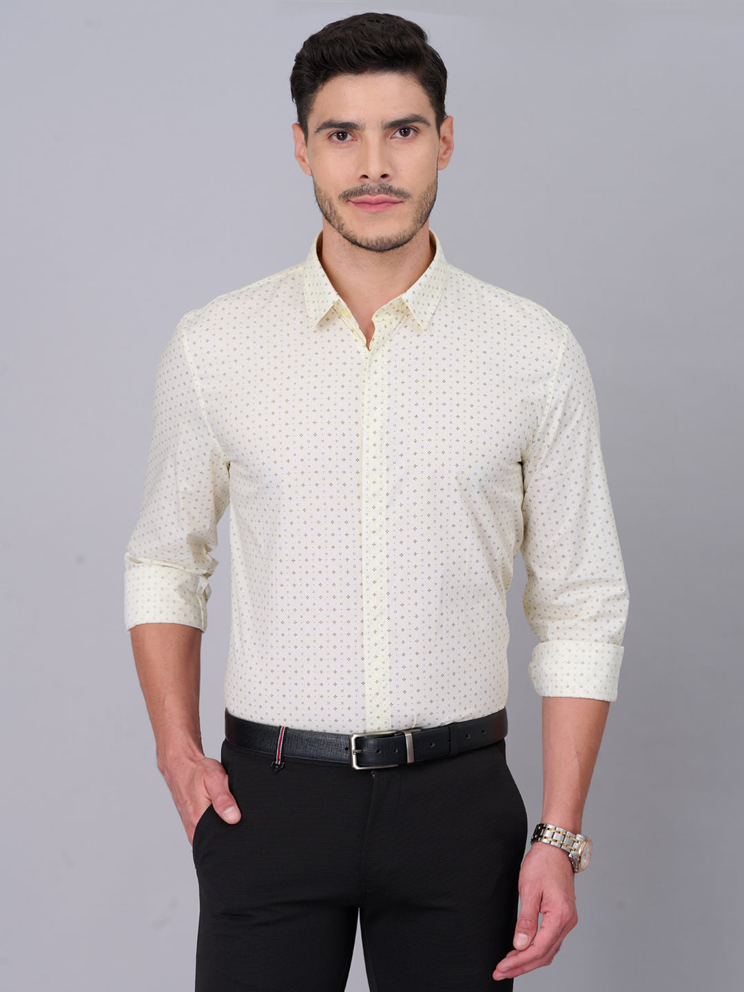 Dark Cream Printed Casual Shirt