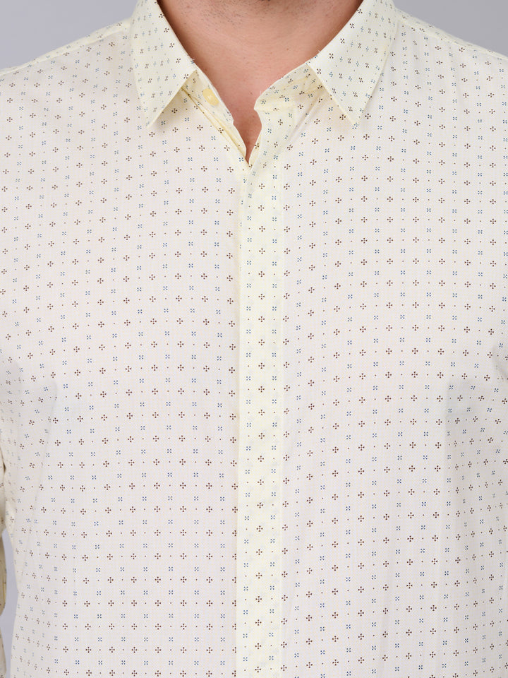 Dark Cream Printed Casual Shirt